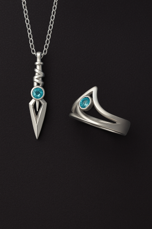 Valorant Couple Set: Kalung Dagger Jett & Cincin Orb Sage